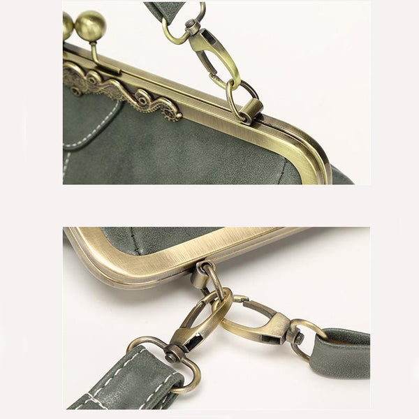 Faux PU Leather Crossbody Shoulder Bag Metal Trim Kiss Clasp Rose Pink