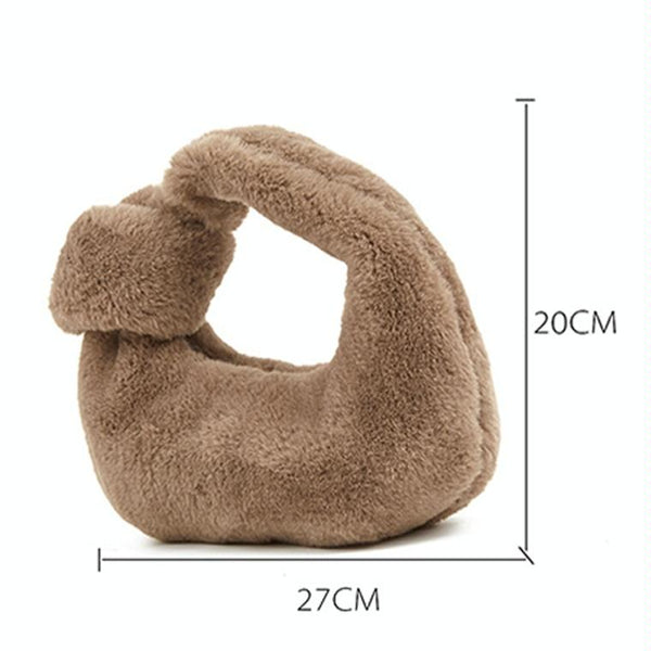 Plush Rabbit Fleece Tote Bag Handbag Knotted Handle Ginger