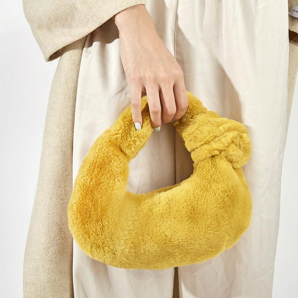 Plush Rabbit Fleece Tote Bag Handbag Knotted Handle Ginger