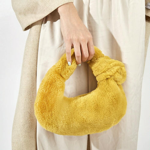 Plush Rabbit Fleece Tote Bag Handbag Knotted Handle Ginger