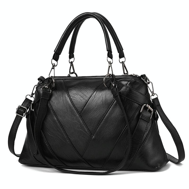 Geometric Soft PU Leather Shoulder Crossbody Bag Handbag Black