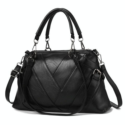 Geometric Soft PU Leather Shoulder Crossbody Bag Handbag Black