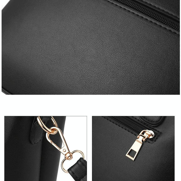 2 Pce Faux PU Leather Tote Crossbody Shoulder Bag Handbag Tassel Charm Black