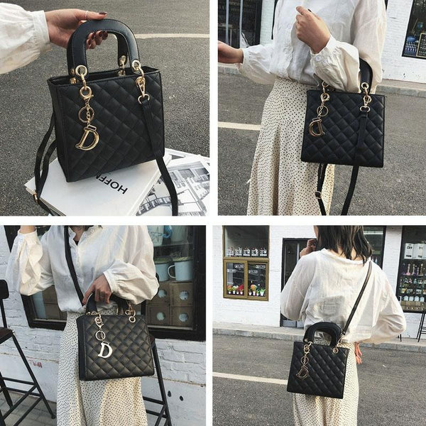 Classic Look Quilted Faux PU Leather Shoulder Bag Handbag Gold Trim Brown