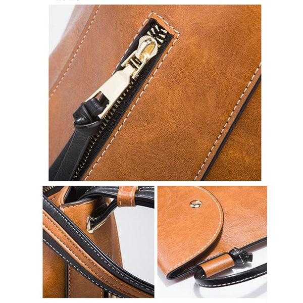 4 Pce Dual Colour Faux PU Leather Tote Shoulder Crossbody Phone Card Bag Dark Grey