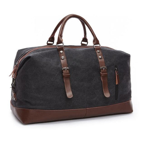 Washed Canvas Leather Accent Duffel Bag Travel Sport Holiday Trips Black
