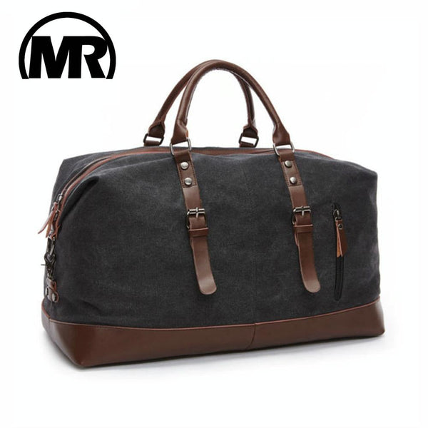 Washed Canvas Leather Accent Duffel Bag Travel Sport Holiday Trips Black
