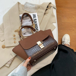Frosted Crocodile Wing Shape Faux PU Leather Crossbody Bag Handbag Chain Coffee
