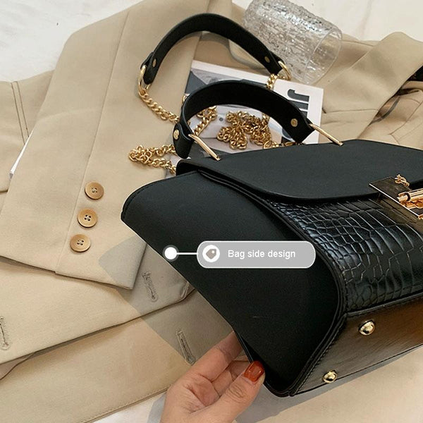 Frosted Crocodile Wing Shape Faux PU Leather Crossbody Bag Handbag Chain Coffee