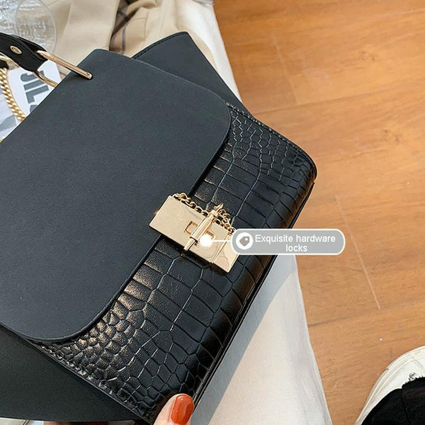 Frosted Crocodile Wing Shape Faux PU Leather Crossbody Bag Handbag Chain Coffee