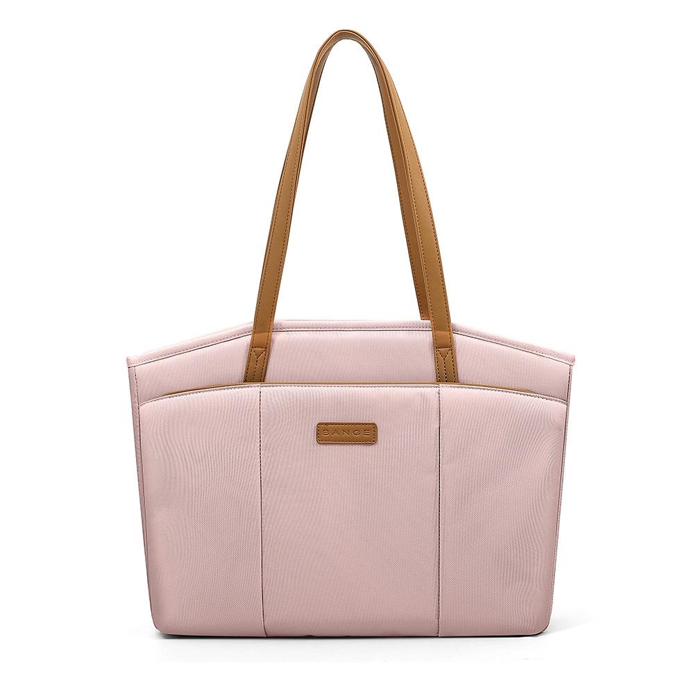 Nylon 450D Laptop Tote Shoulder Bag Multi Pocket Travel Work Pink