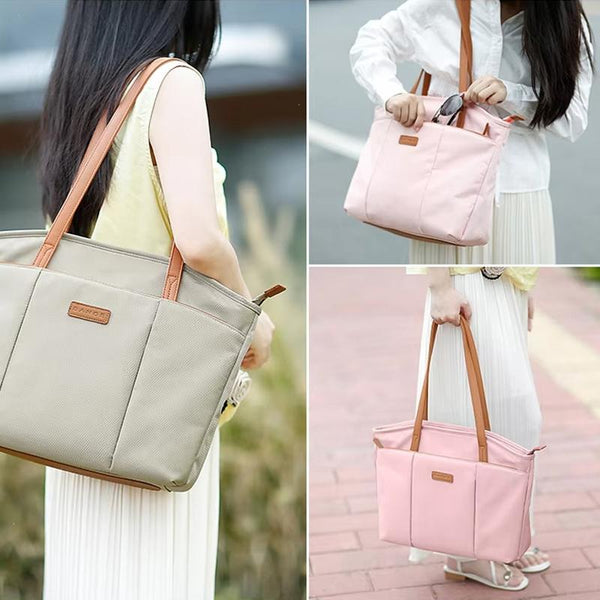 Nylon 450D Laptop Tote Shoulder Bag Multi Pocket Travel Work Pink