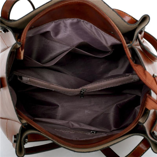 4 Pce PU Leather Tote Shoulder Crossbody Clutch Bag Handbag Card Holder Black