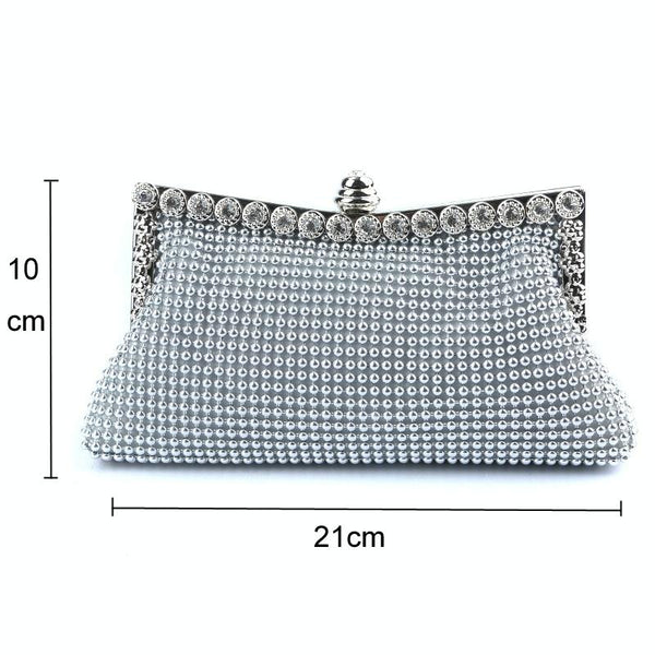 Satin Rhinestone Beaded Wedding Party Evening Clutch Handbag Bag Chain Silver