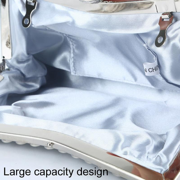 Satin Rhinestone Beaded Wedding Party Evening Clutch Handbag Bag Chain Silver