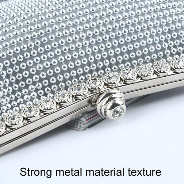 Satin Rhinestone Beaded Wedding Party Evening Clutch Handbag Bag Chain Silver