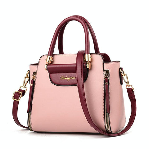 Faux PU Leather Crossbody Shoulder Bag Handbag Gold Hardware Pink Brown
