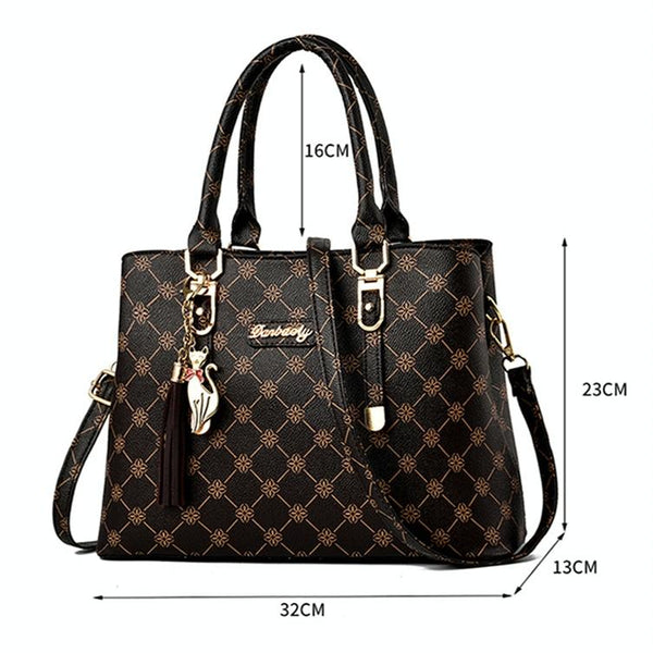 Faux PU Leather Crossbody Shoulder Bag Handbag Cat Tassel Charm Coffee