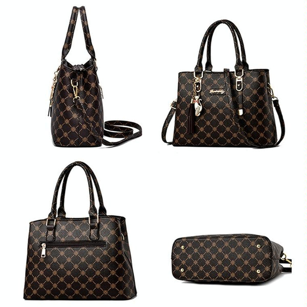 Faux PU Leather Crossbody Shoulder Bag Handbag Cat Tassel Charm Coffee
