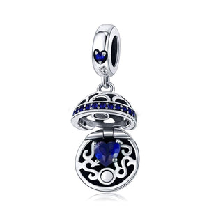 Blue Surprise Love Sterling Silver Bead Charm Bracelet Necklace