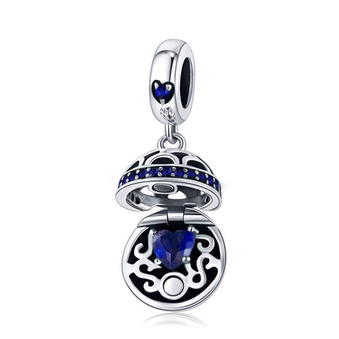 Blue Surprise Love Sterling Silver Bead Charm Bracelet Necklace