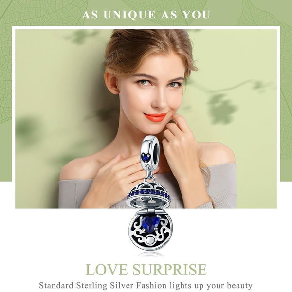 Blue Surprise Love Sterling Silver Bead Charm Bracelet Necklace