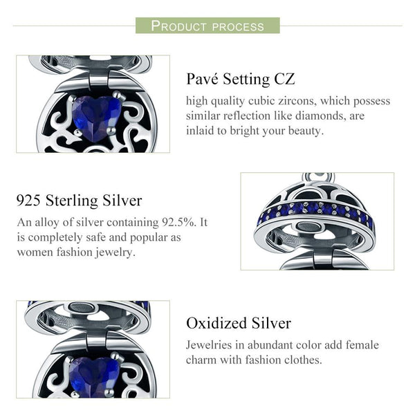 Blue Surprise Love Sterling Silver Bead Charm Bracelet Necklace