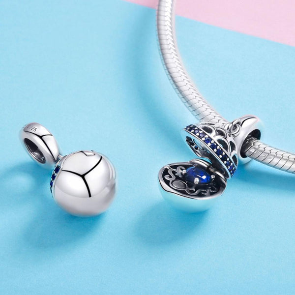 Blue Surprise Love Sterling Silver Bead Charm Bracelet Necklace