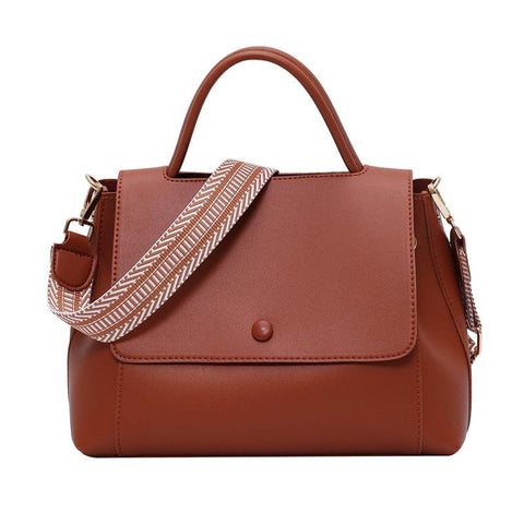 Faux PU Leather Crossbody Shoulder Bag Fabric Strap Flap Front Brown