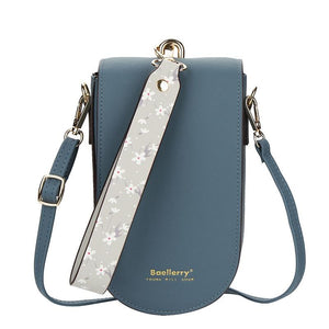Faux PU Leather Crossbody Shoulder Bag Handbag Mobile Phone Multi Card Blue