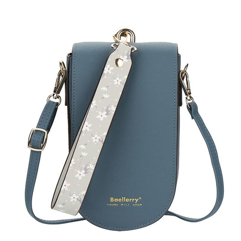 Faux PU Leather Crossbody Shoulder Bag Handbag Mobile Phone Multi Card Blue