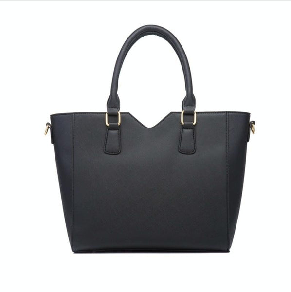 3 Pce Faux PU Leather V Top Diagonal Tote Shoulder Crossbody Bag Card Holder Navy