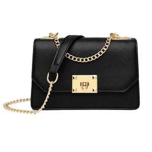 Faux PU Leather Square Flap Lock Shoulder Crossbody Bag For Women Black