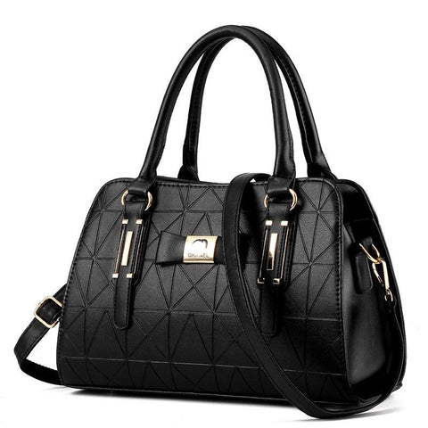 Faux PU Leather Embossed Bowknot Tote Shoulder Bag Handbag Black