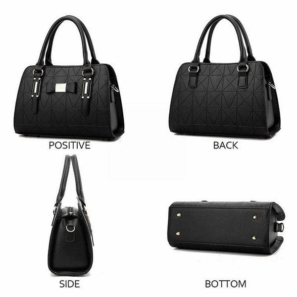 Faux PU Leather Embossed Bowknot Tote Shoulder Bag Handbag Black