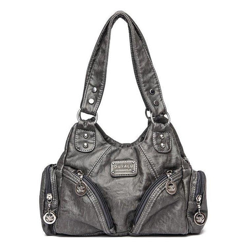 Faux PU Leather Hobo Motorcycle Bag Buckle Zip Black