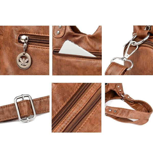 Faux PU Leather Hobo Motorcycle Bag Buckle Zip Black