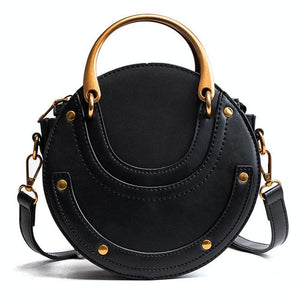 Retro Look Circular Shape PU Leather Mini Shoulder Bag Handbag Black