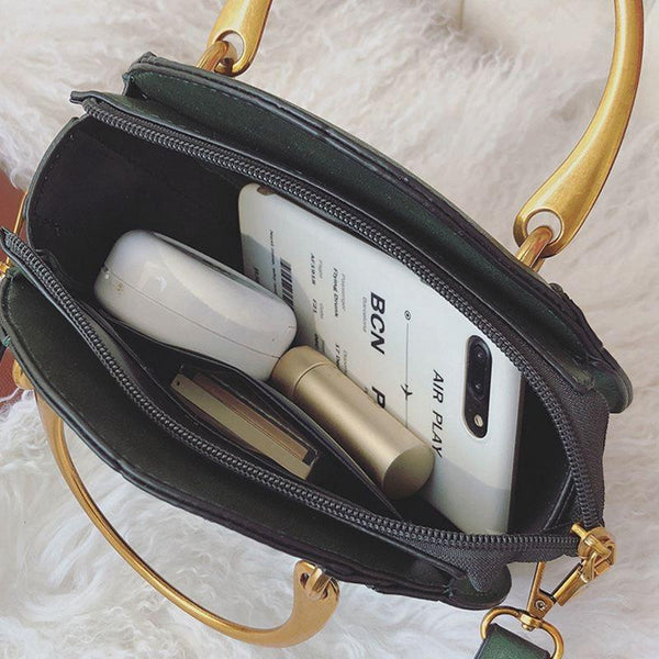 Retro Look Circular Shape PU Leather Mini Shoulder Bag Handbag Black