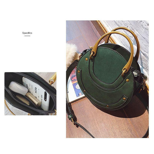 Retro Look Circular Shape PU Leather Mini Shoulder Bag Handbag Black
