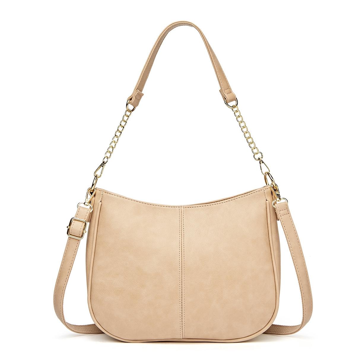 Faux PU Leather Crossbody Shoulder Bag Detachable Strap Beige