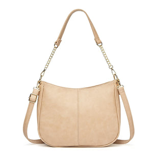 Faux PU Leather Crossbody Shoulder Bag Detachable Strap Beige