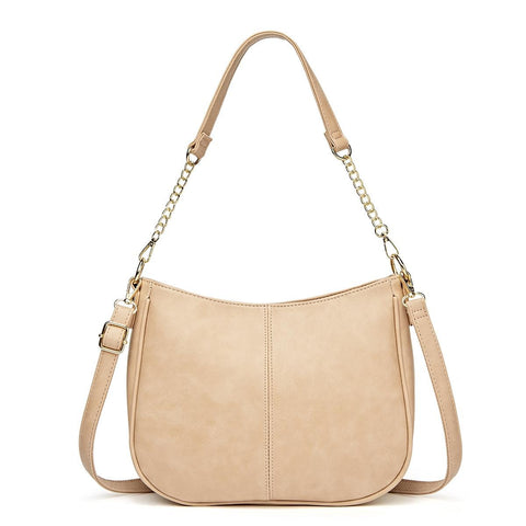 Faux PU Leather Crossbody Shoulder Bag Detachable Strap Beige