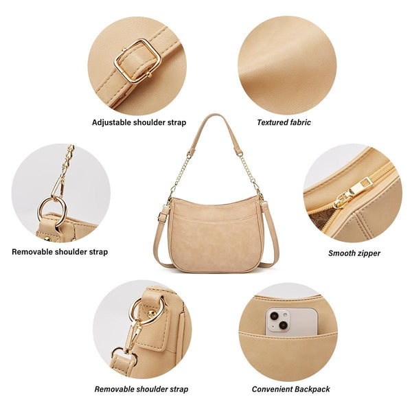 Faux PU Leather Crossbody Shoulder Bag Detachable Strap Beige