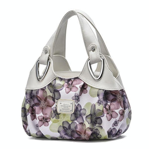 Faux PU Leather Slouchy Bucket Bag Handbag Multi Pocket White Handle Green Floral