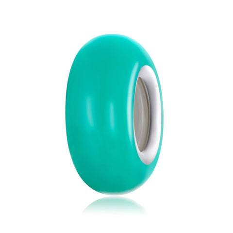 Cyan Enamel Platinum Plated Sterling Silver Spacer Bead Bracelet Necklace