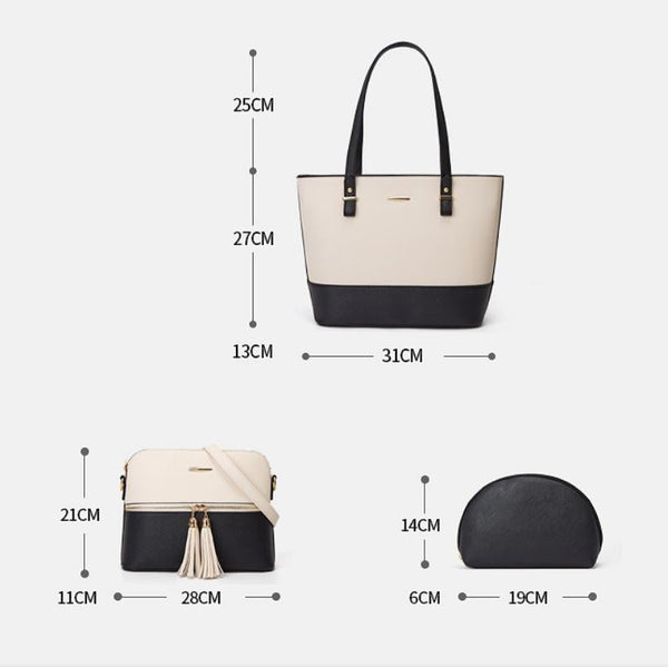 3Pce Faux PU Leather Tote Crossbody Shoulder Bag Handbag Coin Purse Brown Black