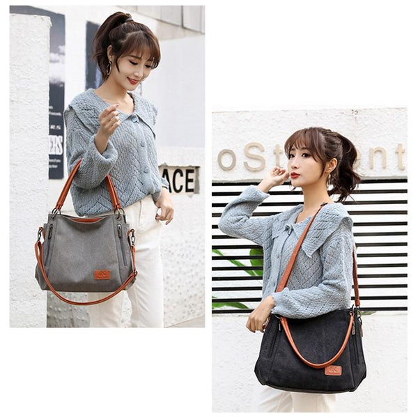 Canvas Crossbody Shoulder Tote Bag Handbag Grey