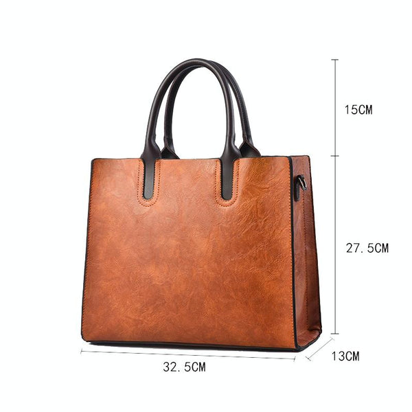 Classic Faux PU Leather Square Tote Bag Handbag Shoulder Strap Khaki