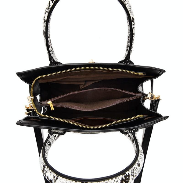 2 Pce Faux Crocodile PU Leather Tote Shoulder Clutch Bag Handbag Black